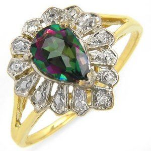 🆕️ 10K Genuine Mystic Topaz & Diamonds Yellow Gold Ring